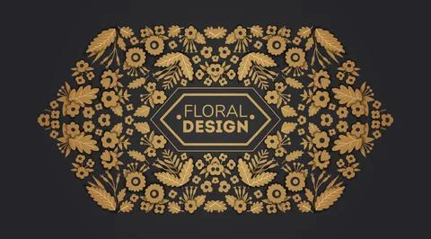 Golden floral paper cut frames. Flower gold greeting card, design templates Stock Illustration