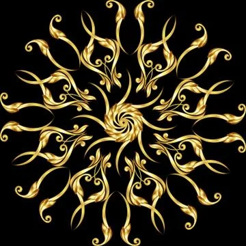 Golden floral pattern on black Stock Illustration