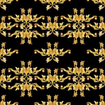 Golden floral pattern on black Stock Illustration