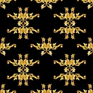 Golden floral pattern on black Stock Illustration