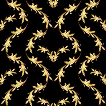 Golden floral pattern on black Stock Illustration