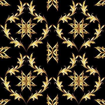 Golden floral pattern on black Stock Illustration