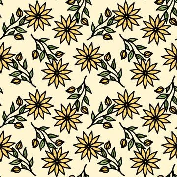 Golden Floral Pattern on Soft Beige Background Illustrazione stock