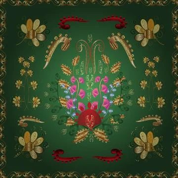 Golden floral seamless pattern. Damask background. Gold floral ornament in baroq Stock Illustration