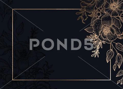 Golden flower botanical frame design background Modello PSD