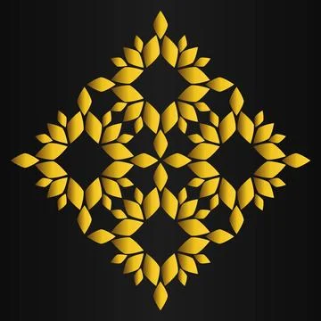 Golden flower pattern	on black background Illustrazione stock