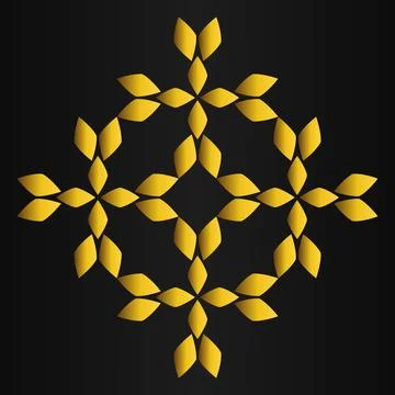 Golden flower pattern	on black background Illustrazione stock