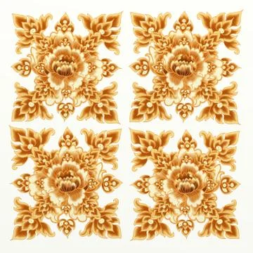 Golden Flower Pattern of Damask Seamless 스톡 일러스트