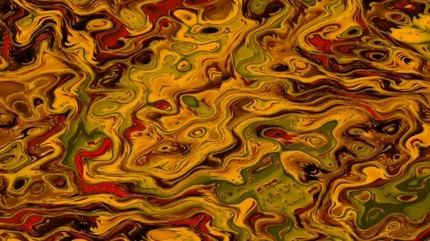 Golden fluid background mixed with various shiny wavy colors Stock Footage 145648327
