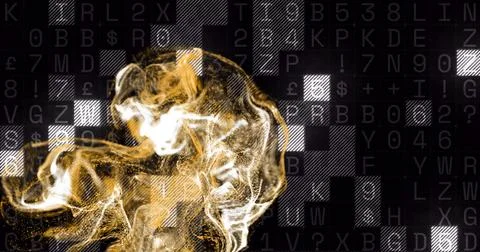 Golden fluid motion image over black background with alphanumeric characters イラスト素材