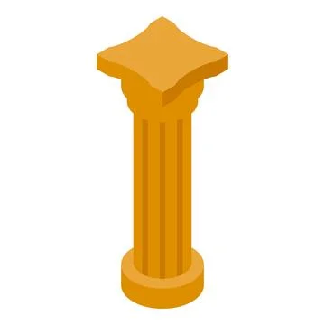 Golden fluted column standing tall in isometric view Ilustración de archivo