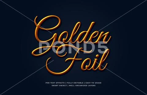 Golden foil 3d text style effect mockup - PSD Template Modèle PSD