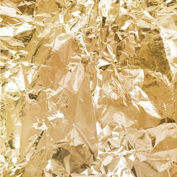 Golden foil wrinkled texture, vector realistic aluminum orange paper sheet Stock Illustration