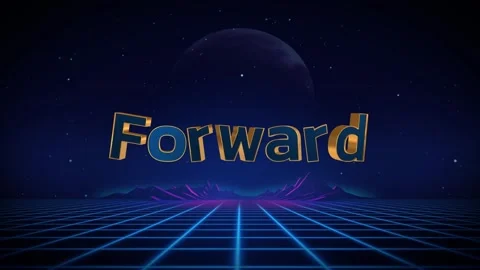 Golden forward word text animation against retro synthwave grid landscape Stock Footage 344418718