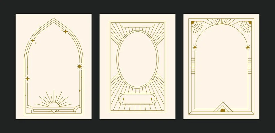 Golden Frame Art Deco Celestial Set Geometric Card Border Gold Banner Element イラスト素材