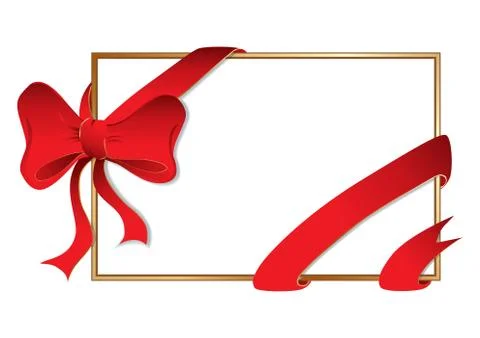 Golden frame with big bow, vector illustration Stock Illustration
