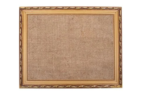 Golden frame with burlap texture Stock Photos