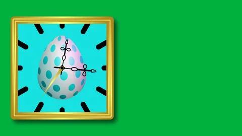 Golden frame Easter time clock on green screen. Stock Illustration