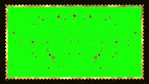 Golden frame with floating hearts on green screen. Romantic border with love Video stock 340716778