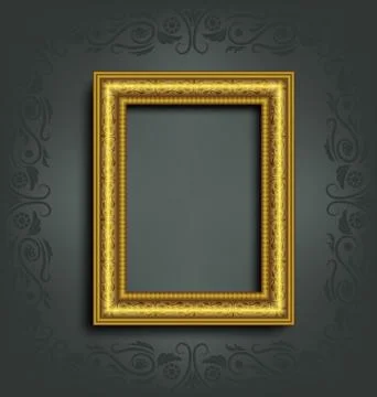 Golden frame on grey Stock Illustration
