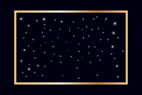 Golden frame with lights effects isolated on black background. Stock Illustration