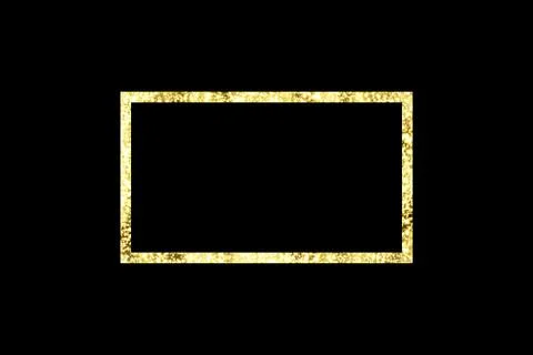 Golden frame with lights effects. Shining rectangle banner. Isolated on black Stock Illustration