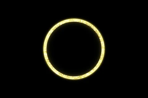 Golden frame with lights effects. Shining circle banner. Isolated on black Stock Illustration