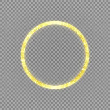 Golden frame with lights effects. Shining circle banner. Isolated on transparent Stock Illustration