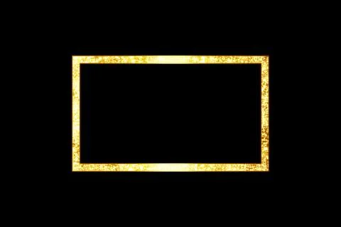 Golden frame with lights effects. Shining rectangle banner. Isolated on black Stock Illustration