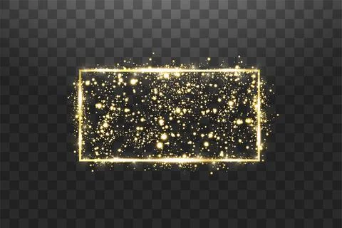 Golden frame with lights effects. Shining rectangle banner. Isolated on Stock Illustration