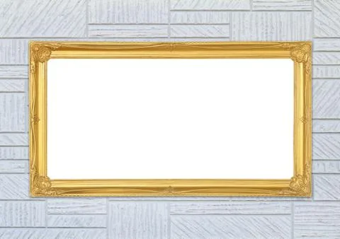 Golden frame on modern wall background 스톡 사진