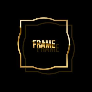 Golden frame with shadow isolated on black background. Vector design element. Stock Illustration