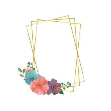 Golden frame in the shape of a rectangle. Frame, decorated with a bouquet of 스톡 일러스트