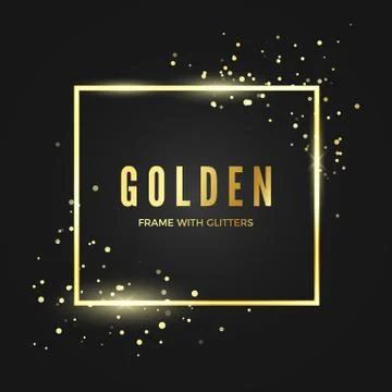 Golden frame template with glitter effect for banner and poster. Gold square  Stock Illustration