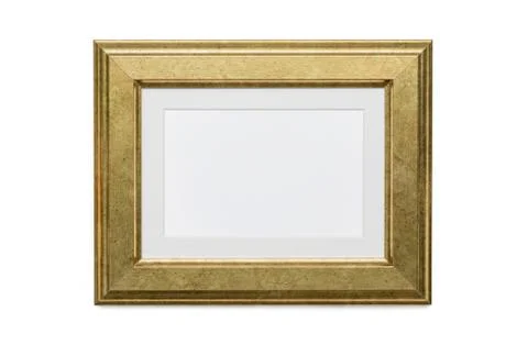 Golden frame on white background. Empty frame. Stock-Fotos