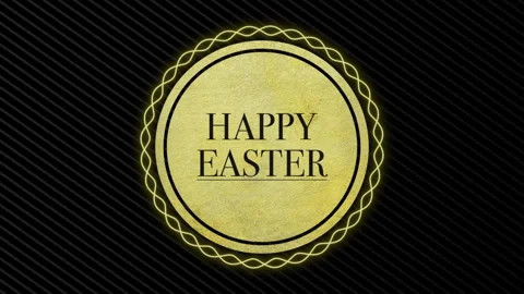 Golden-framed circle Happy Easter in center, black and white checkerboard Video stock 263695935