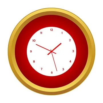 Golden framed red clock showing time icon Stock Illustration