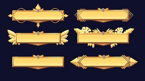 Golden frames set decorated with gem, leaves, feathers, vector cartoon royal Stock Illustration