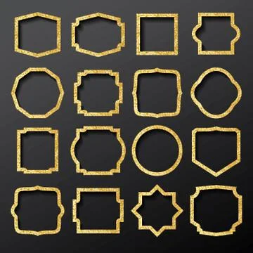 Golden Frames Set with Glitter Texture. Illustrazione stock