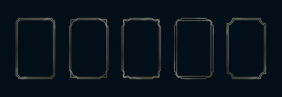 Golden Frames Set. Thin Line Gold Borders Luxury Minimalist Collection. Premium Stock Illustration