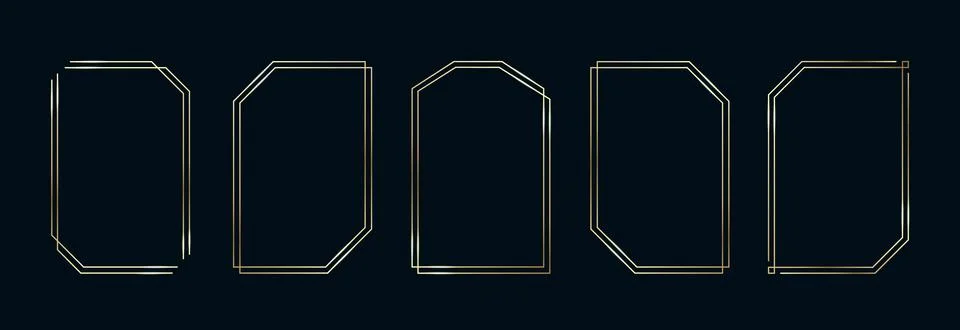 Golden Frames Set. Thin Line Gold Borders Luxury Minimalist Collection. Premium Stock Illustration