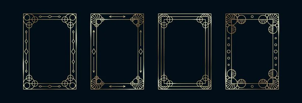 Golden Frames Set. Thin Line Gold Borders Luxury Minimalist Collection. Premium Stock Illustration