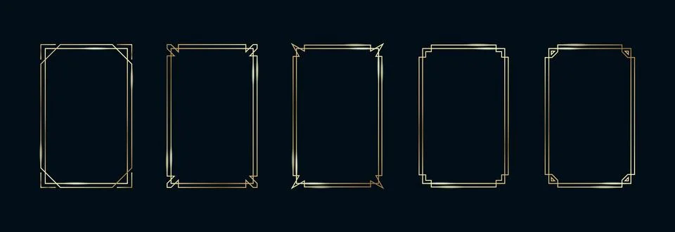 Golden Frames Set. Thin Line Gold Borders Luxury Minimalist Collection. Premium Stock Illustration