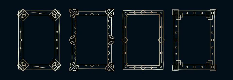 Golden Frames Set. Thin Line Gold Borders Luxury Minimalist Collection. Premium Stock Illustration