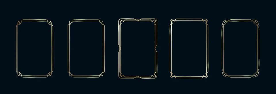 Golden Frames Set. Thin Line Gold Borders Luxury Minimalist Collection. Premium Stock Illustration
