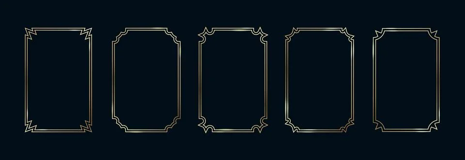 Golden Frames Set. Thin Line Gold Borders Luxury Minimalist Collection. Premium Stock Illustration