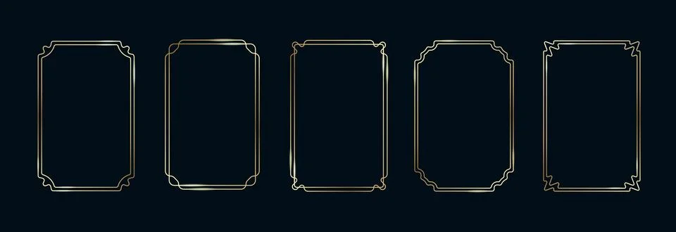 Golden Frames Set. Thin Line Gold Borders Luxury Minimalist Collection. Premium Stock Illustration
