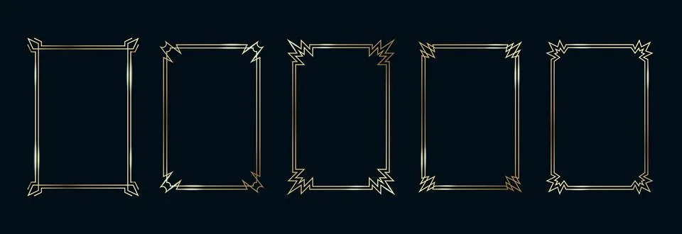Golden Frames Set. Thin Line Gold Borders Luxury Minimalist Collection. Premium Stock Illustration