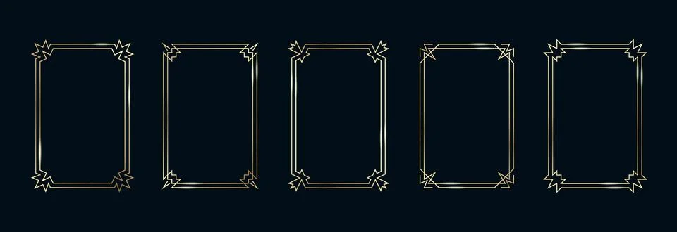 Golden Frames Set. Thin Line Gold Borders Luxury Minimalist Collection. Premium Stock Illustration