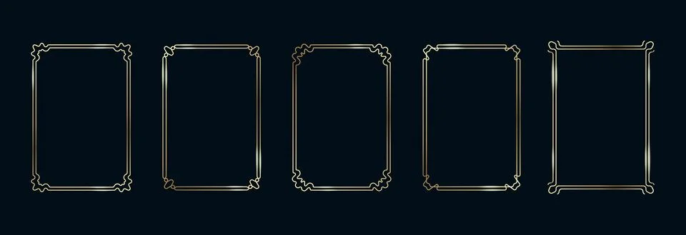 Golden Frames Set. Thin Line Gold Borders Luxury Minimalist Collection. Premium Stock Illustration